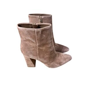 Marc Fisher LTD Taupe Suede Pointed Toe Block Heel Ankle Boots – Size‎ 7M